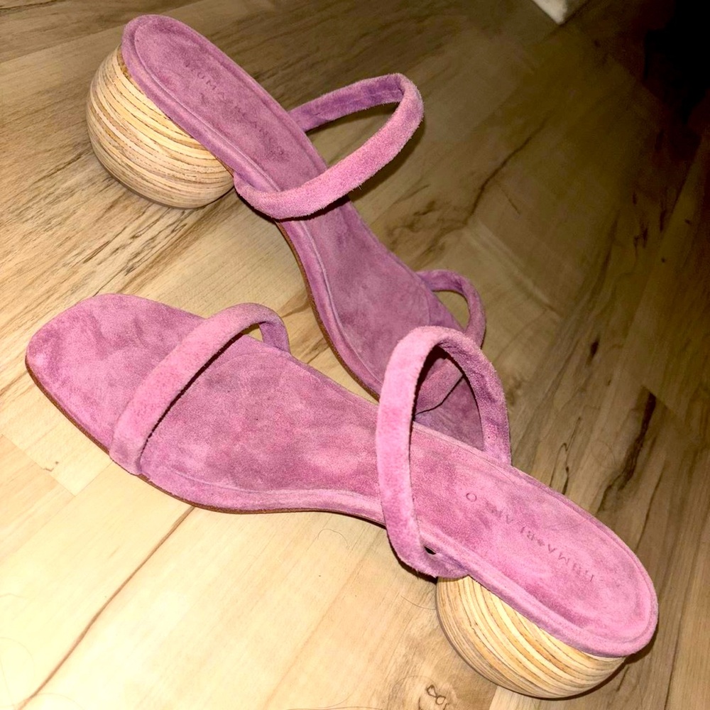 Huma Blanco Lilac Suede Sandle with Wood Heel